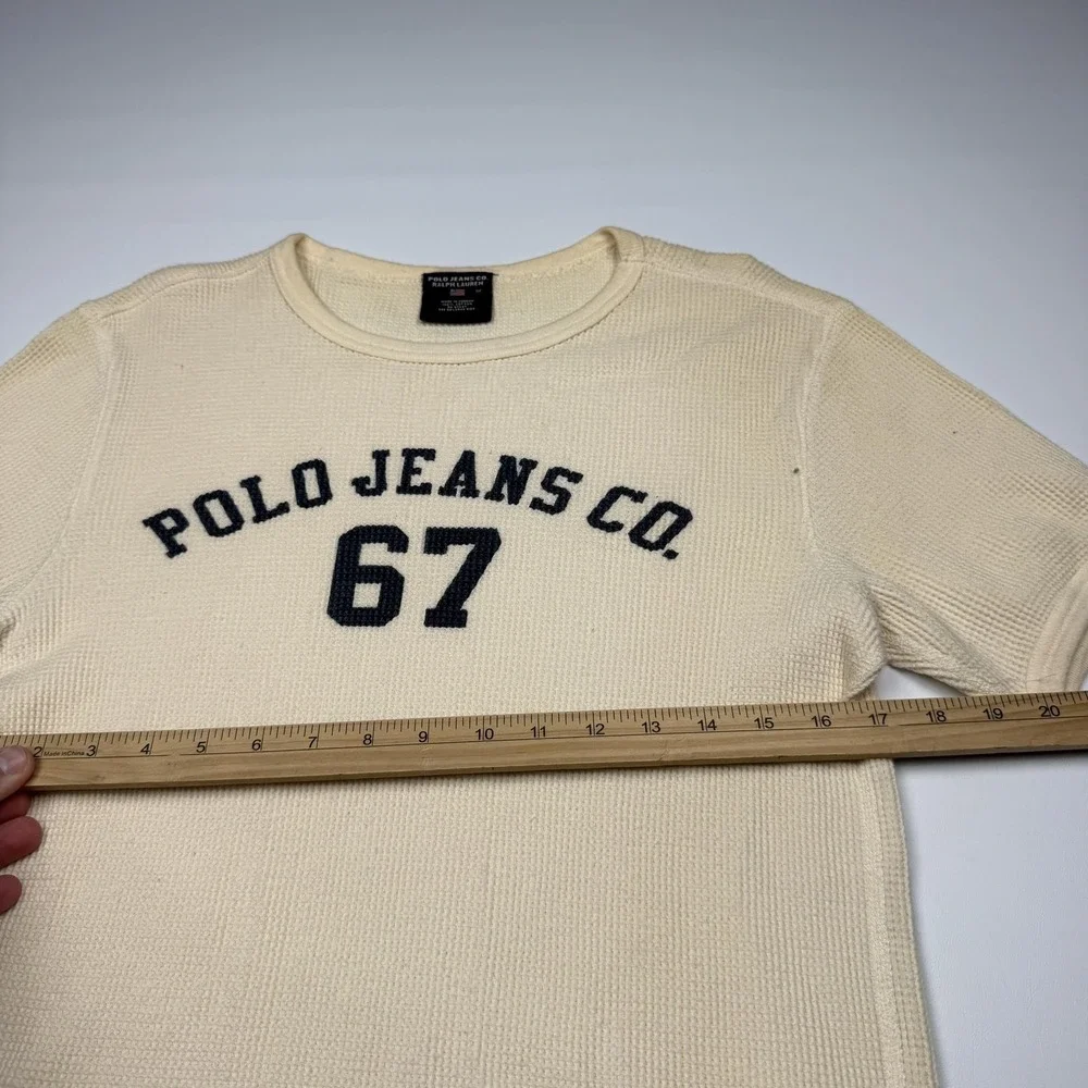 Vintage Polo Jeans Co Ralph Lauren Shirt Mens Medium White Thermal 67 Tee Waffle
